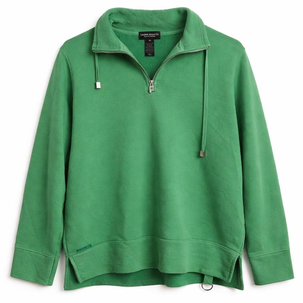 Vtg Lauren Ralph Lauren Green Quarter Zip Sweatshirt Cotton Womens Medium